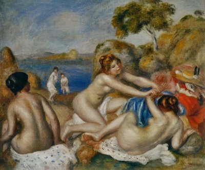 Drei Badende mit einem Krebs von Pierre Auguste Renoir